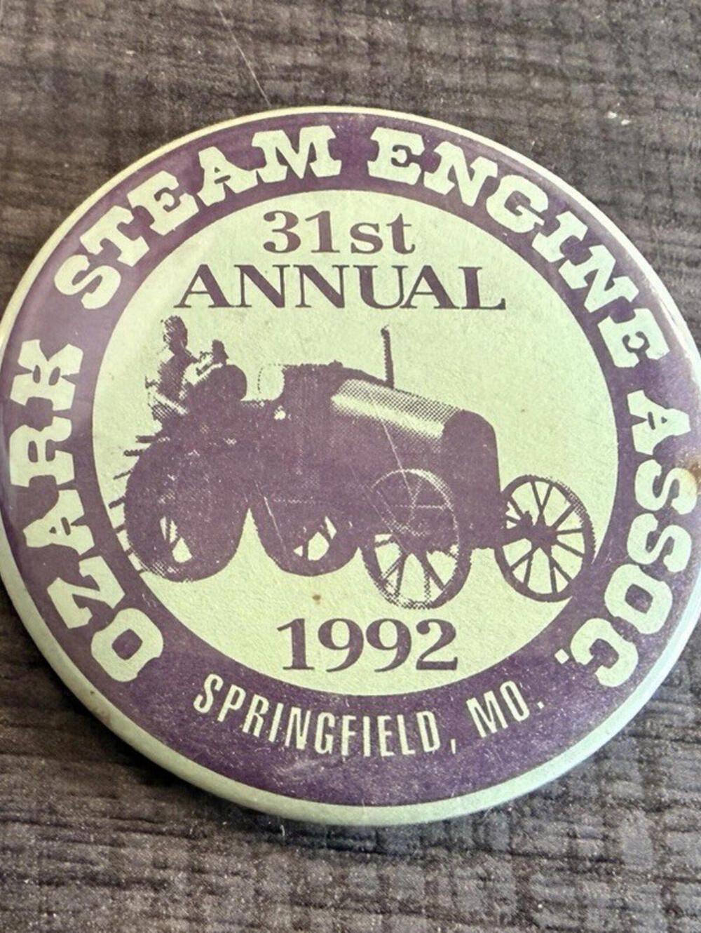 Ozark Steam Engine Assoc 31st Annual 1992 Springfield MO Green Pinback Button